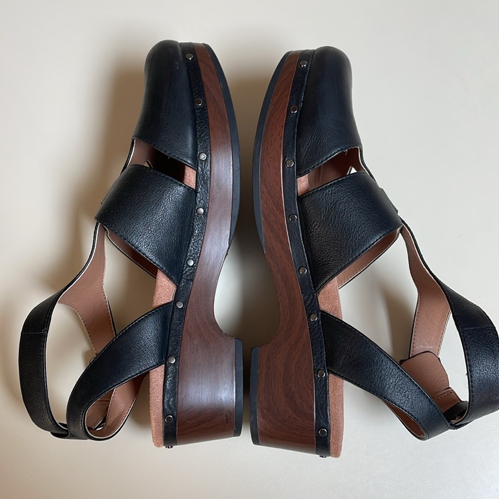 Vionic Faye T-Strap Casual Black Leather Clog Orthotic Support Sz 9 Close Toe - Picture 9 of 14